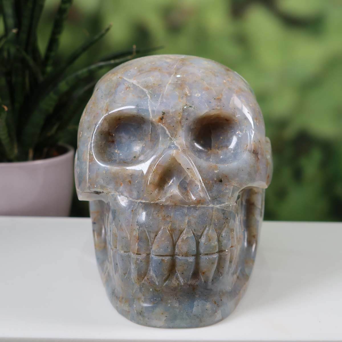 Echter XL Kristall Schädel aus Calcit blau, handgefertigt, perfekte für Sammler, edel & einzigartig - Mineralien und Edelsteine kaufen