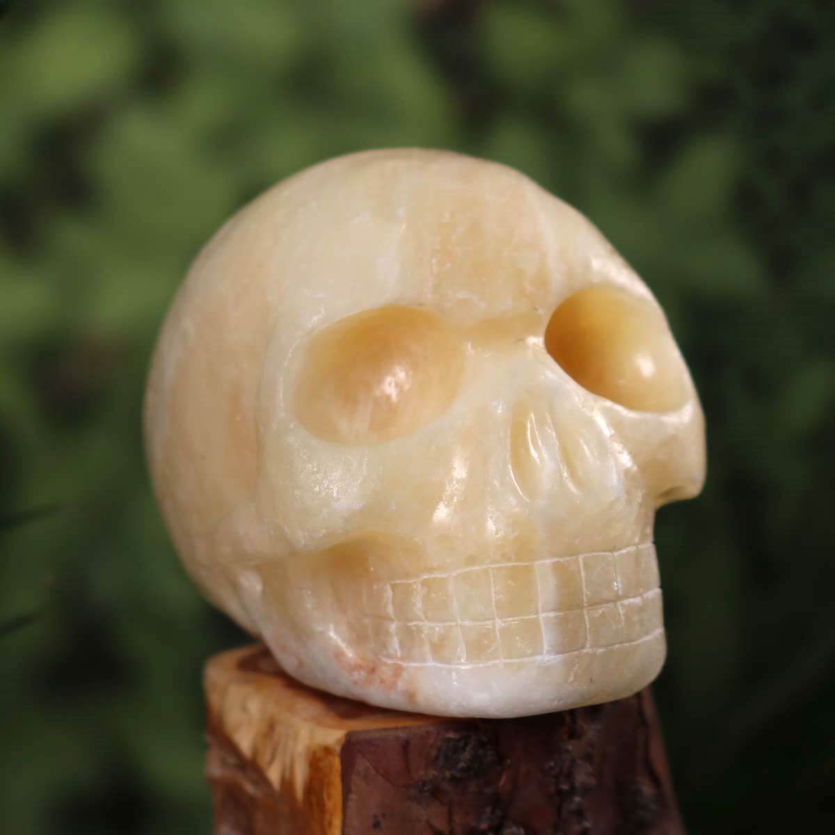 Echter großer handgefertigter Kristallschädel aus orange Calcit, 13x10 cm, erhältlich in Graz und Wiener Neustadt, Unikat.
