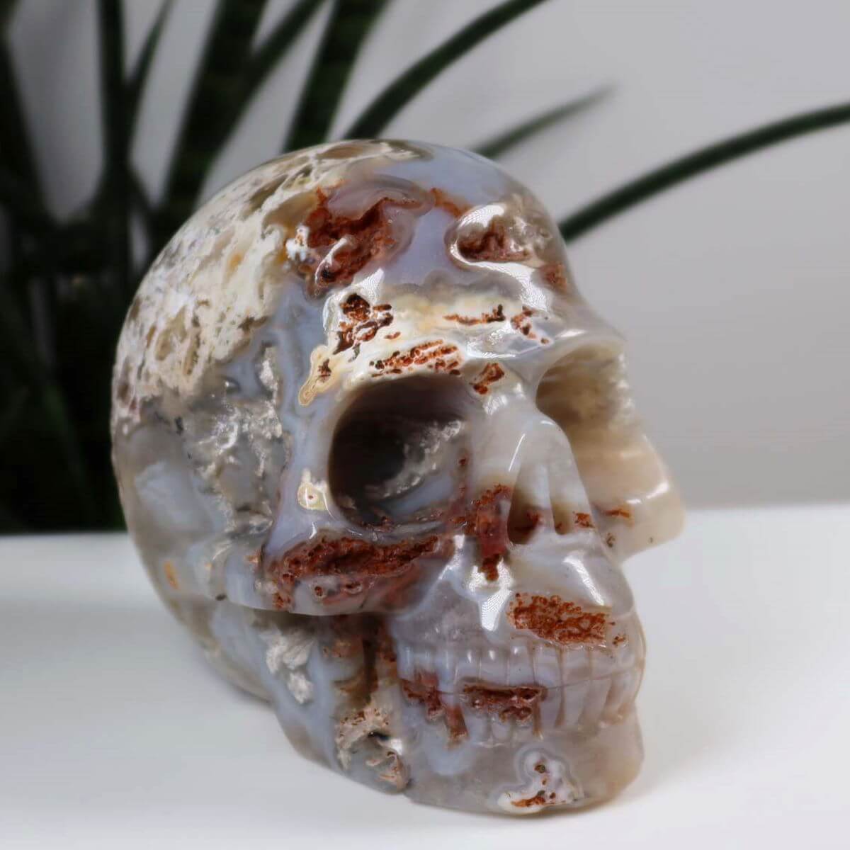 Echter handgefertigter Kristallschädel aus Chalcedon, einzigartiger Edelstein Totenkopf, Sammlerstück, 12x10 cm, online kaufen