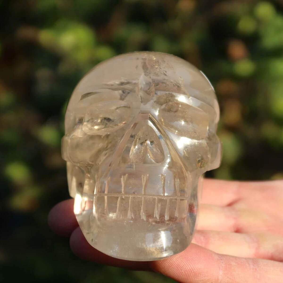 Handcrafted Citrine Crystal Skull, 9x6 cm, Unique Totenkopf Natur Stein from Steinwelten Collection.