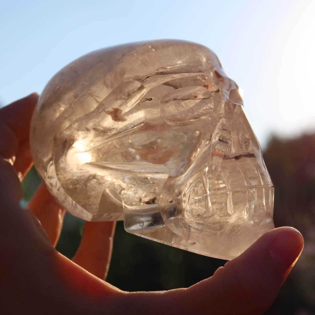 Handcrafted Citrine Crystal Skull, 9x6 cm, Unique Totenkopf Natur Stein from Steinwelten Collection.