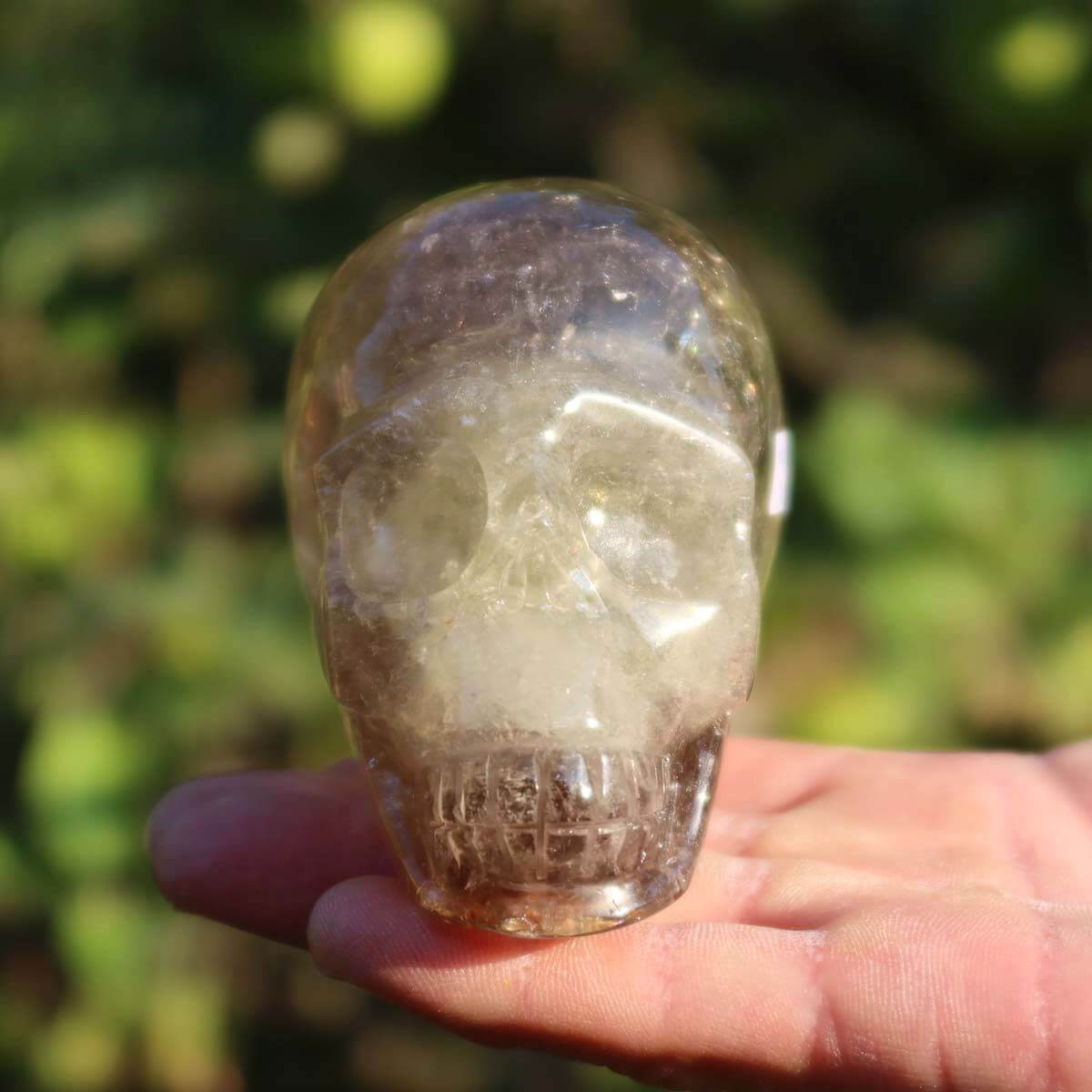 Echter Kristall Schädel handgefertigt aus Citrin, 10x7 cm, einzigartiges Meisterwerk von Graz Mineralien.