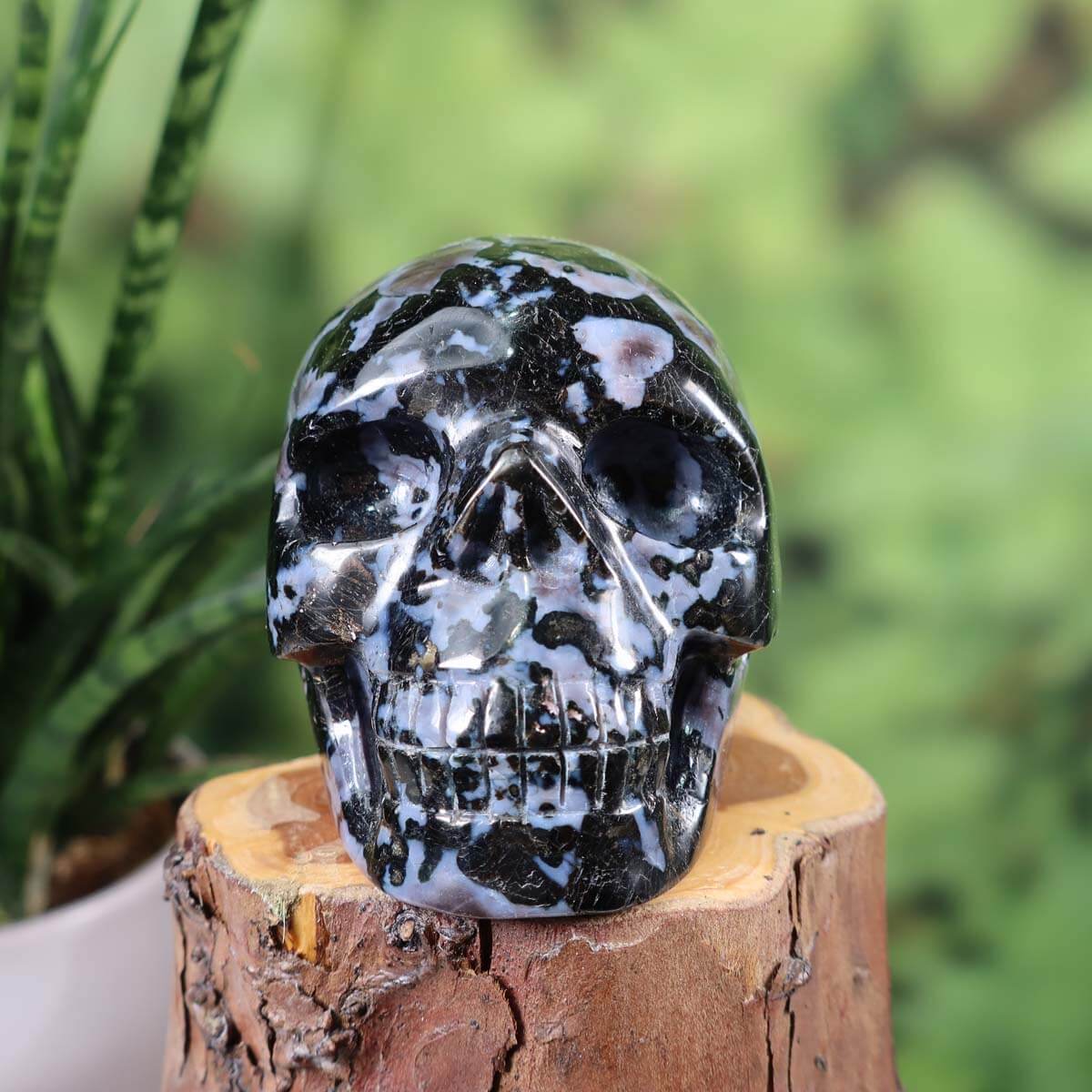 Echter handgefertigter Kristall Schädel aus Gabbro Stein, einzigartiges Design, 9x7 cm, ideal für Edelsteinliebhaber.