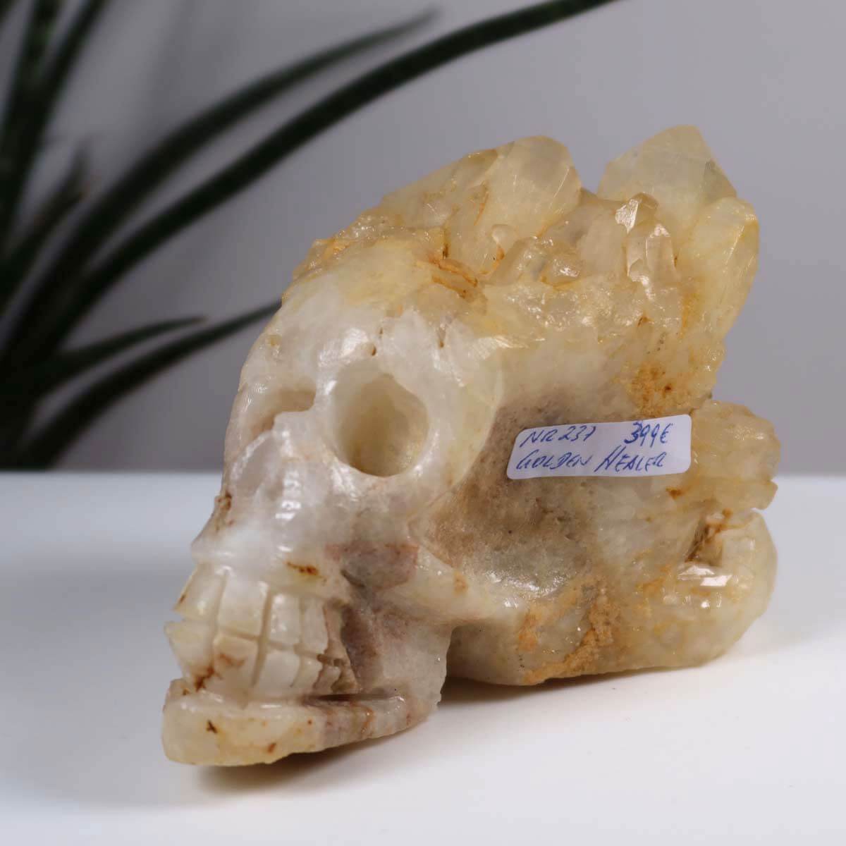 Handcrafted Golden Healer Quartz Crystal Skull, unique collectible 12x9 cm, available in Graz and Wiener Neustadt.