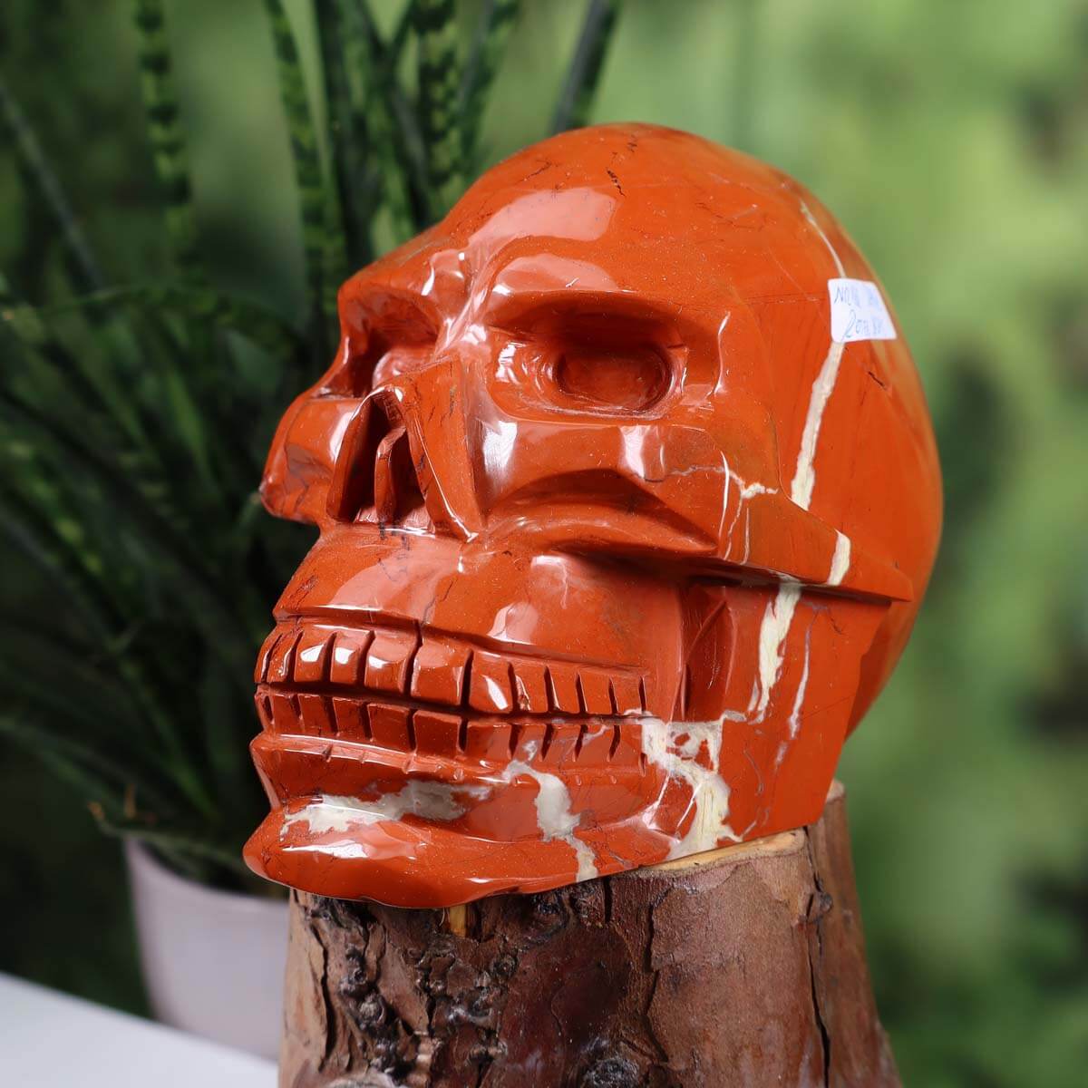 Echter großer Kristall Schädel aus Roter Jaspis, handgefertigt, 13x10 cm, online kaufen bei Steinwelten – Naturstein Skulptur