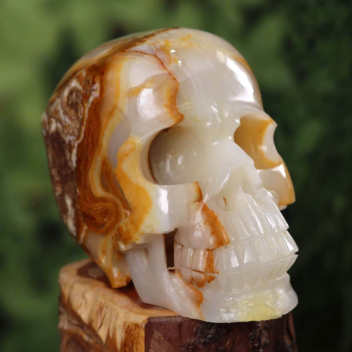 Echter großer Onyx Marmor Kristall Schädel, handgefertigt, Totenkopf Natur Stein Sammlerstück, 13x9 cm, Steinwelten.