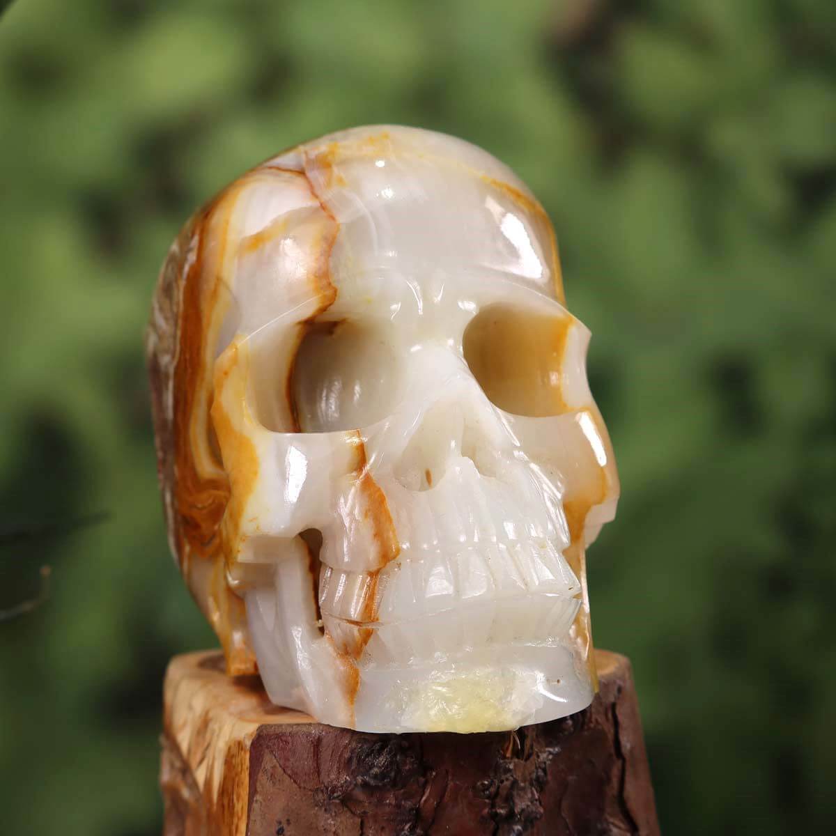 Echter großer Onyx Marmor Kristall Schädel, handgefertigt, Totenkopf Natur Stein Sammlerstück, 13x9 cm, Steinwelten.