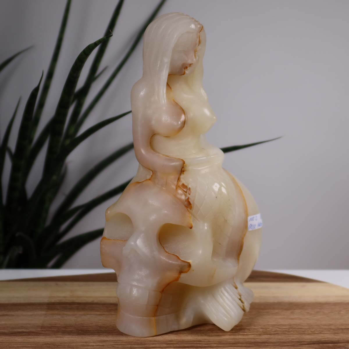 Handcrafted Onyx Marble Crystal Skull with Female Figure, Unique Collectible, XL Size, Available at Graz Mineralien & Edelsteine.