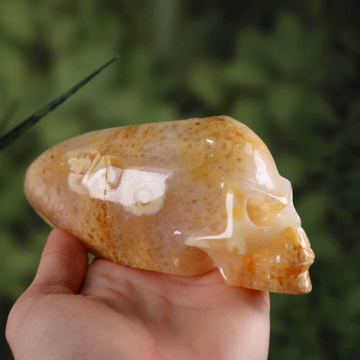 Handcrafted quartz crystal skull with unique shape, collectible item, natural stone, 12x5 cm, available at Steinwelten.