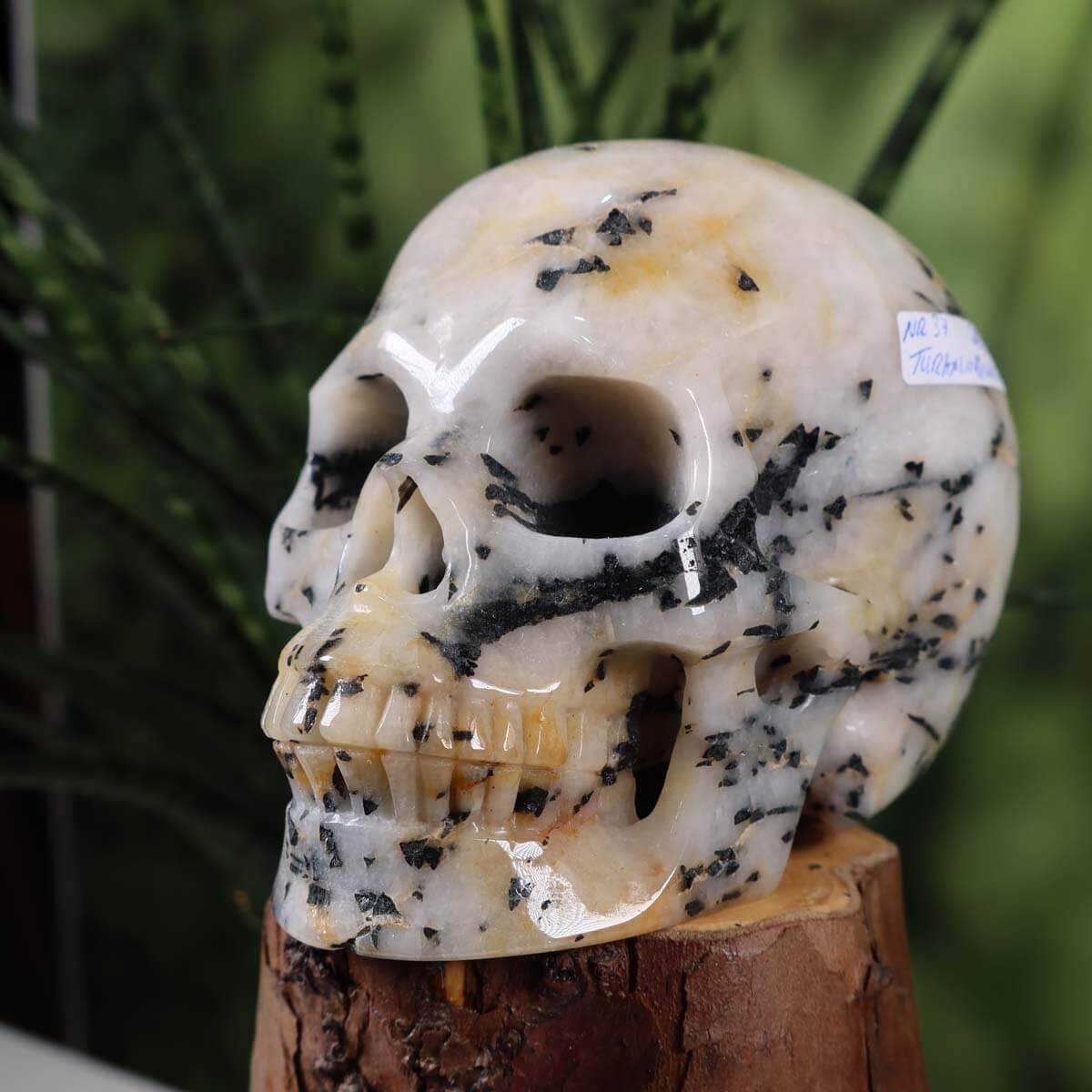 Handmade Tourmaline Quartz Crystal Skull - 12x10 cm, Unique Gemstone Art from Graz Mineralien, Ideal for Collectors