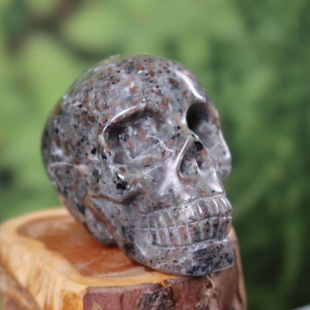 Handcrafted Yooperlite crystal skull, UV light glowing gemstone, collector's item from Graz and Wiener Neustadt, 9x7 cm.