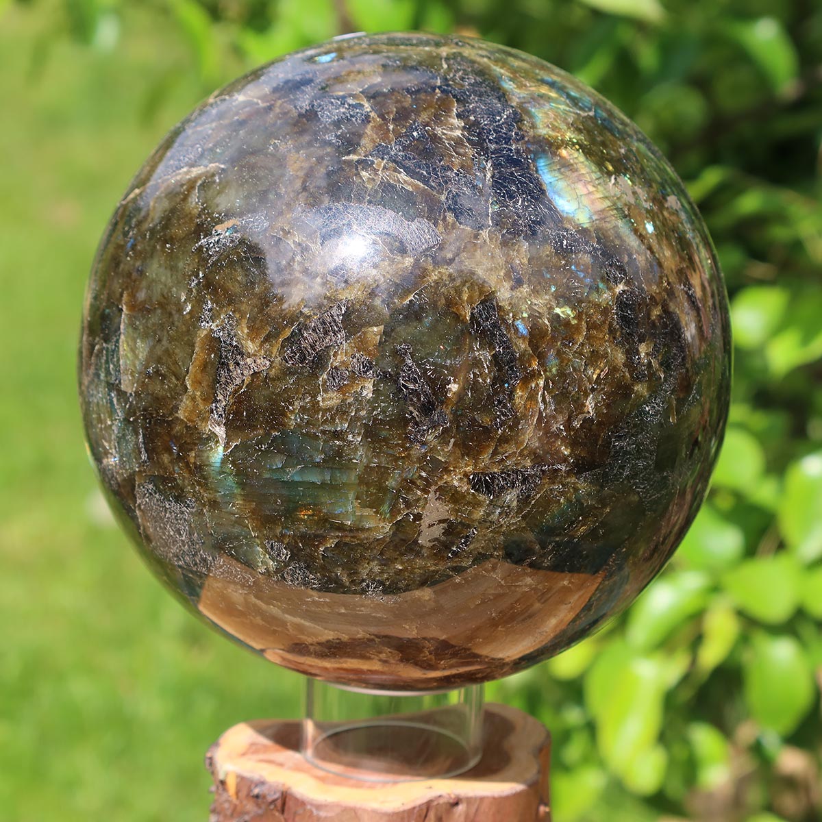 Große XXL Labradorit Kugel geschliffen - UNIKAT Nr. 24 - Durchmesser 170 mm und 7,6 kg - Elegante Dekoration für Wohnräume