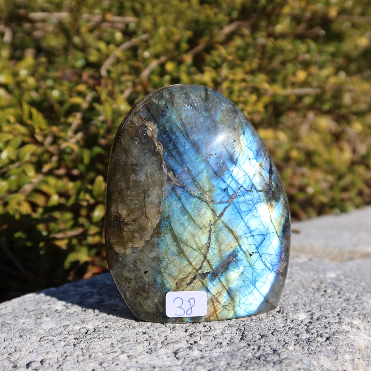 Labradorit Freiform poliert - 8x7cm - Intuition und Kreativität Nr.38, farbenfrohes Naturstein-Unikat bei Steinwelten