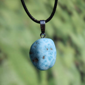 Larimar pendant with silver loop, 23mm, unique gemstone jewelry from the Dominican Republic