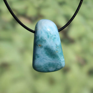 Echter Larimar Anhänger gebohrt 36mm, einmaliges Design, handgefertigt in der Dominikanischen Republik, UNIKAT Nr. 10.