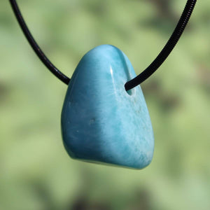 Echter Larimar Anhänger gebohrt 26mm, einzigartiges Unikat Nr. 5 aus der Dominikanischen Republik, Pektolith Stein.