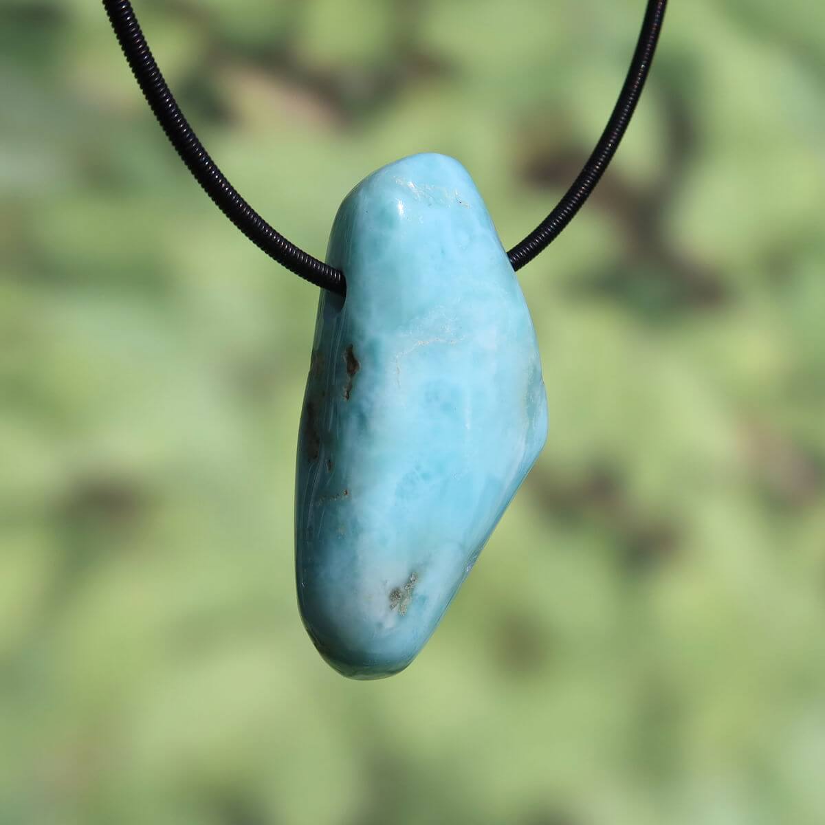 Echter Larimar Anhänger gebohrt, 41mm, blauer Edelstein aus der Dominikanischen Republik, einzigartiges Schmuckstück Nr. 9