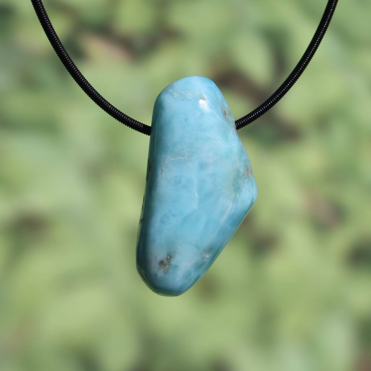 Echter Larimar Anhänger gebohrt, 41mm, blauer Edelstein aus der Dominikanischen Republik, einzigartiges Schmuckstück Nr. 9