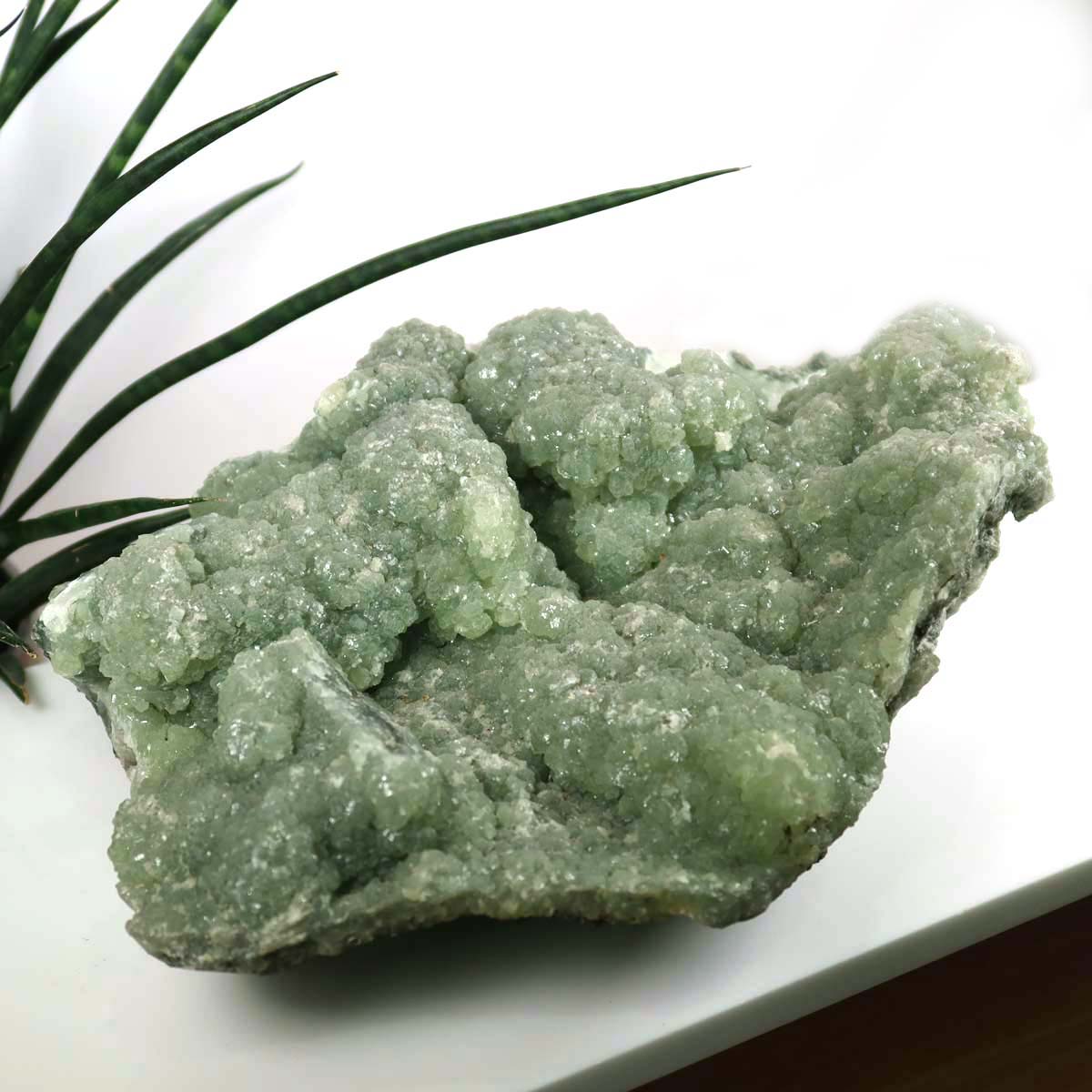 Prehnit 1A Kristall Stufe – aus Marokko 28x10cm - Exklusive Stücke für Sammler und Liebhaber Unikat Nr.47, grüner Stein auf Weiß