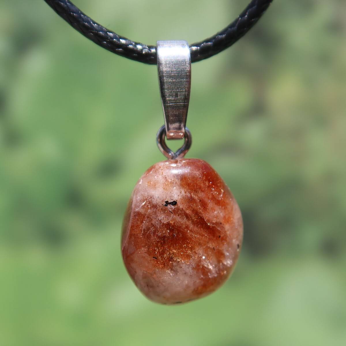 Natürlicher 1A Sonnenstein Anhänger mit Silberschlaufe, warmen Gold-Orange Tönen, 17mm, Unikat Nr. 16, positives Denken Schmuck