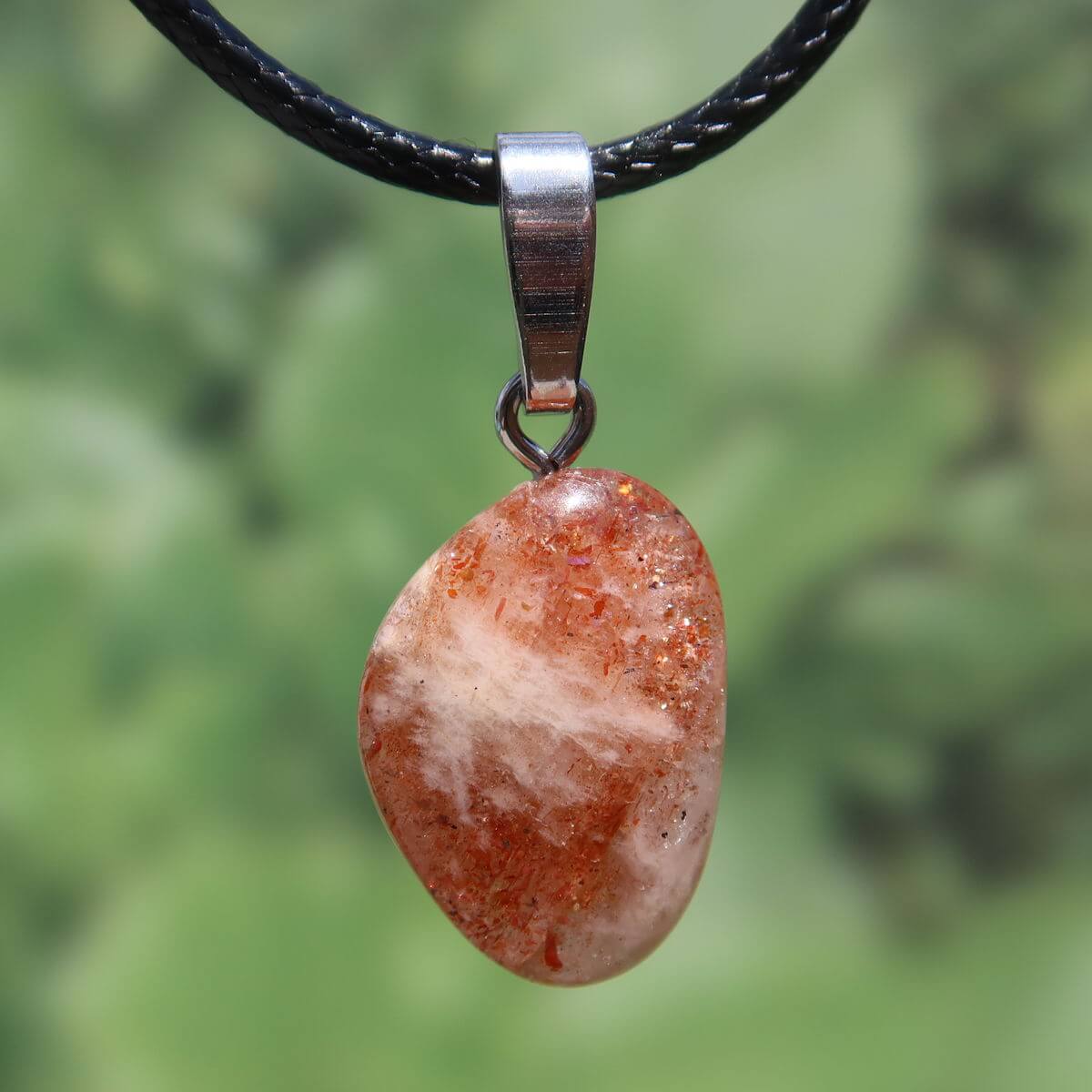Polished Sunstone Pendant with Silver Loop, Unique Natural Design, 20mm - Promotes Positive Thinking, Reduces Anxiety