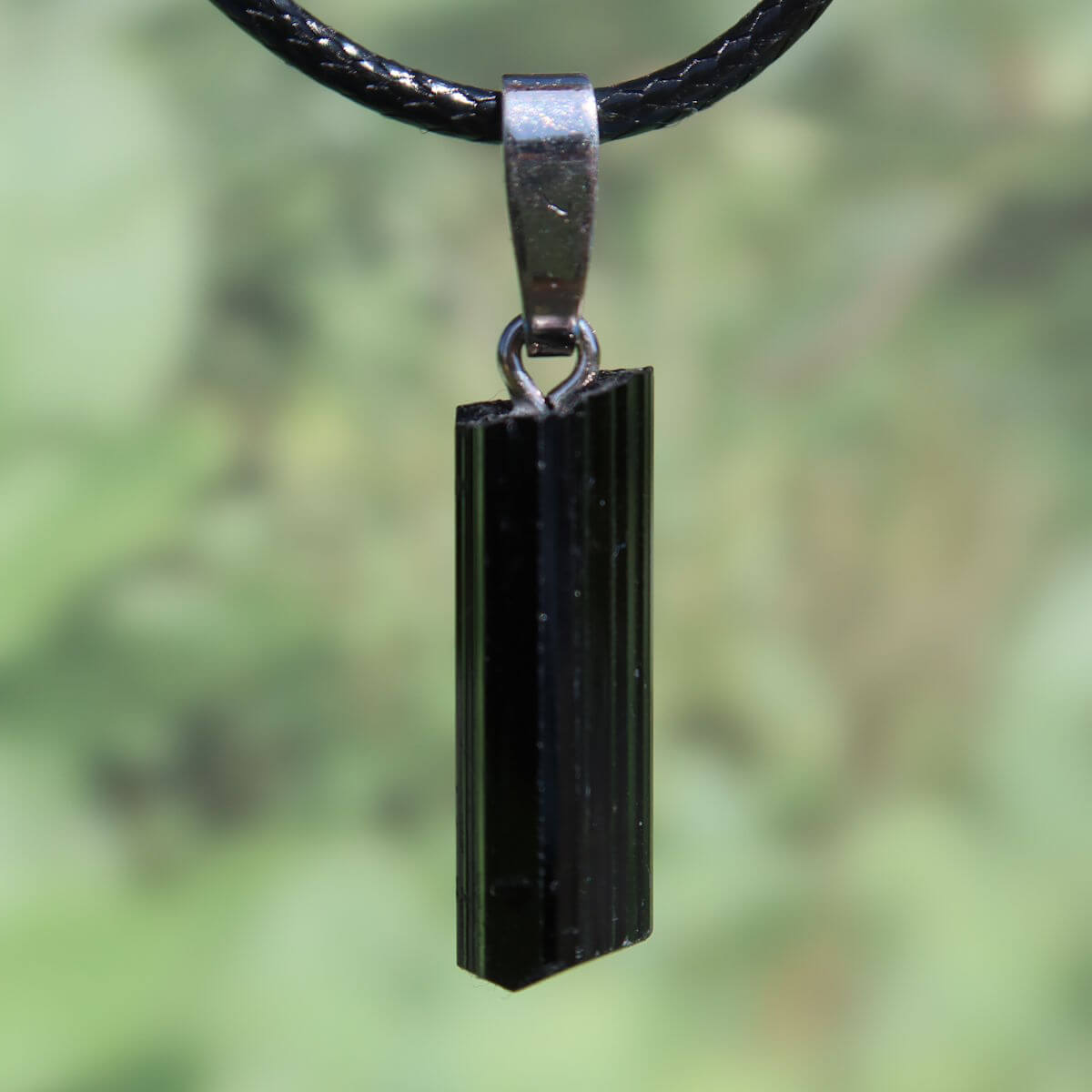 Black Tourmaline Pendant 23mm with Silver Loop, Unique Protective Jewelry