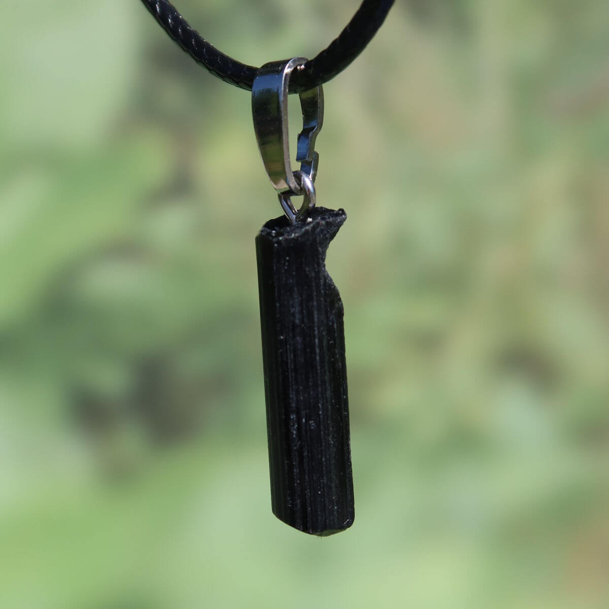Black Tourmaline Pendant Unikat No. 4 with Silver Bail, 25mm - Protection and Clarity Jewelry