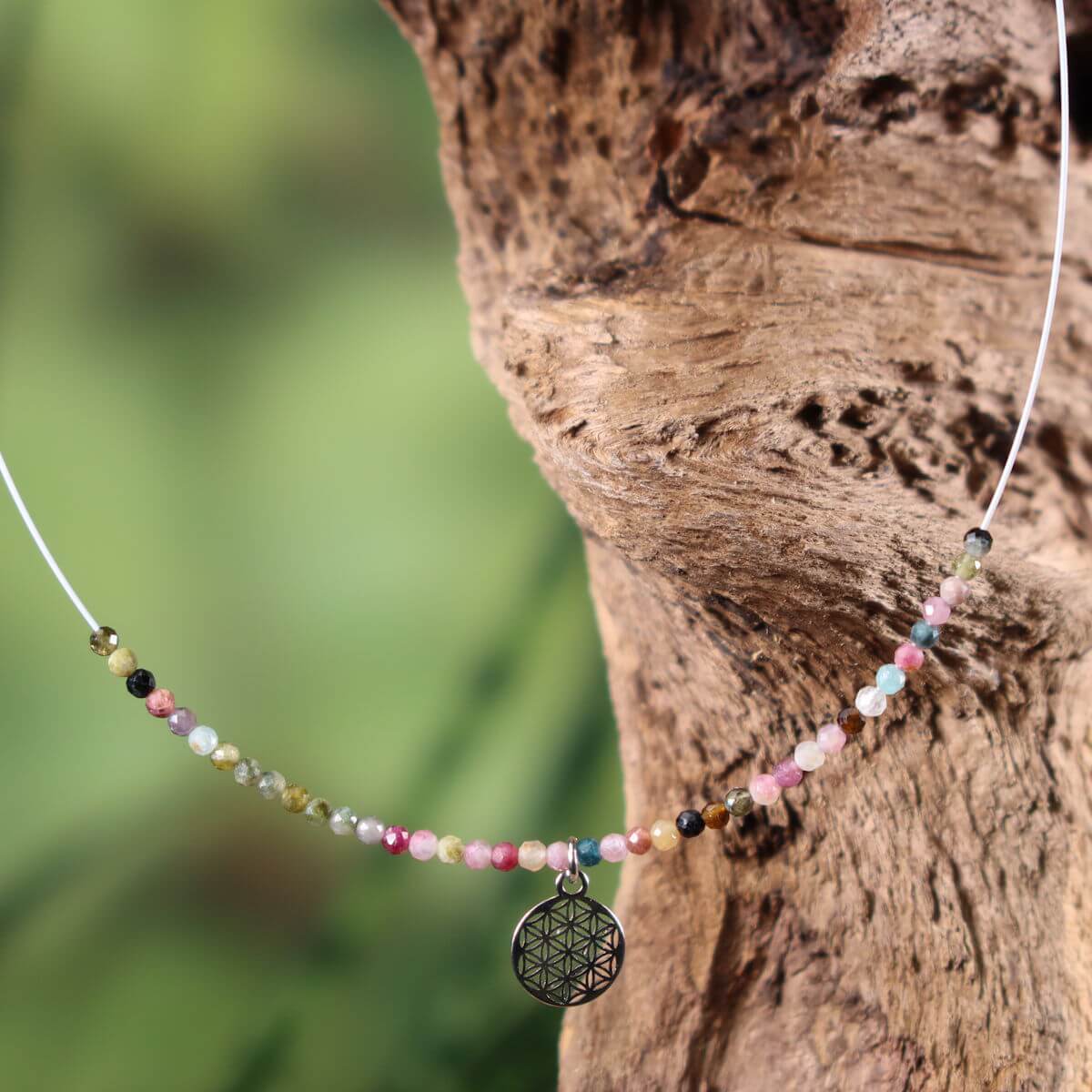 Turmalin Kette mit Blume des Lebens Symbol, 40cm, Harmonie & Balance, Steinwelten, Ketten Steine kaufen online