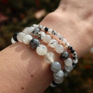 Bracciale in pietra preziosa di quarzo tormalina - 1 pezzo - disponibile in varianti da 4-6-8 o 10 mm