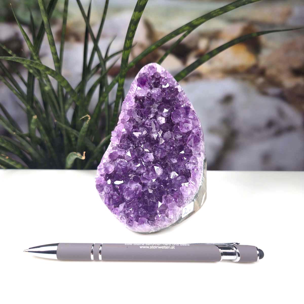 Uruguay Amethyst Mini Geode - 12x9x9cm - Harmonie und Entspannung – extra dunkler Qualität - NR 2 showcasing its deep purple crystals.