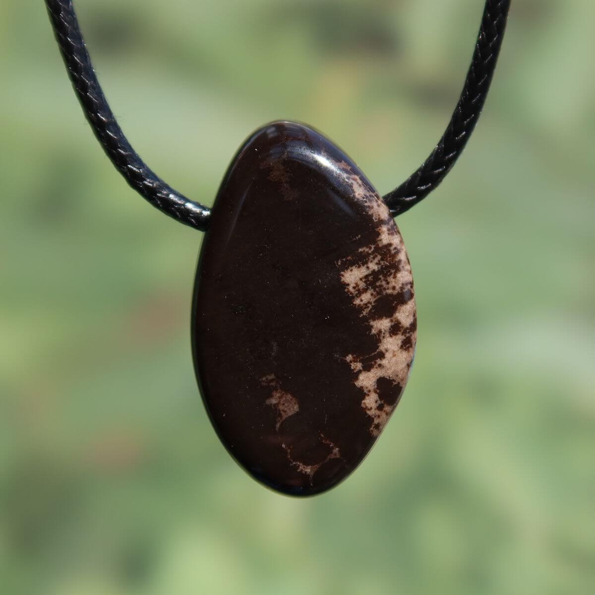 Versteinertes Holz gebohrt- Erdung und Stabilität - UNIKAT Nr. 12 Anhänger aus Naturwunder versteinertem Holz mit einzigartigem Muster.