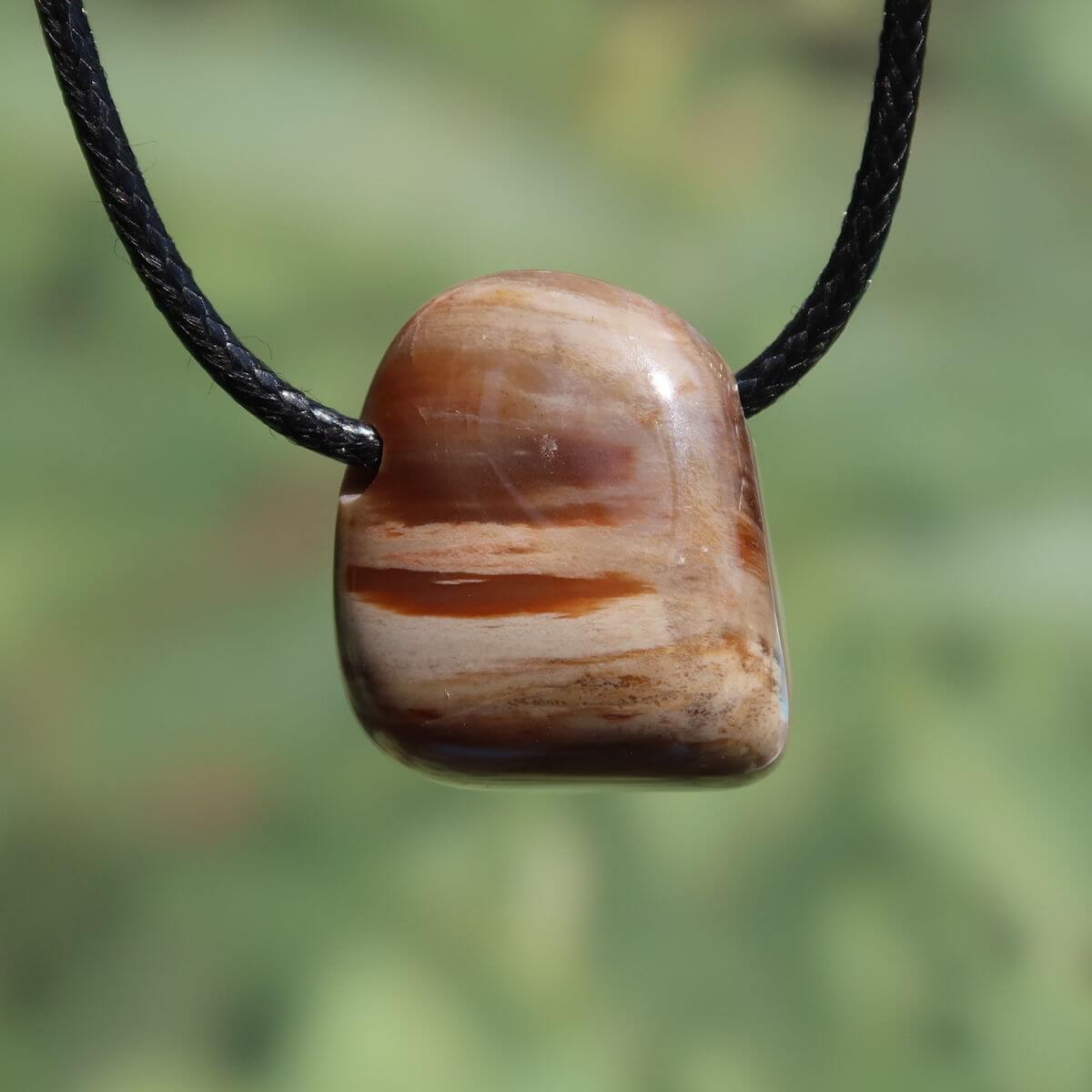 Versteinertes Holz gebohrt- Erdung und Stabilität - UNIKAT Nr. 13 Anhänger mit einzigartiger Maserung und Farbvielfalt