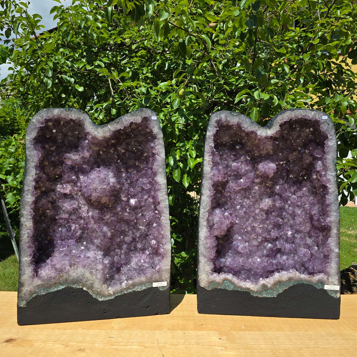 Amethystdrusen Paar 1A - 108 kg - Höhe 59cm - Harmonie und Entspannung - UNIKAT 372 von Steinwelten im Freien