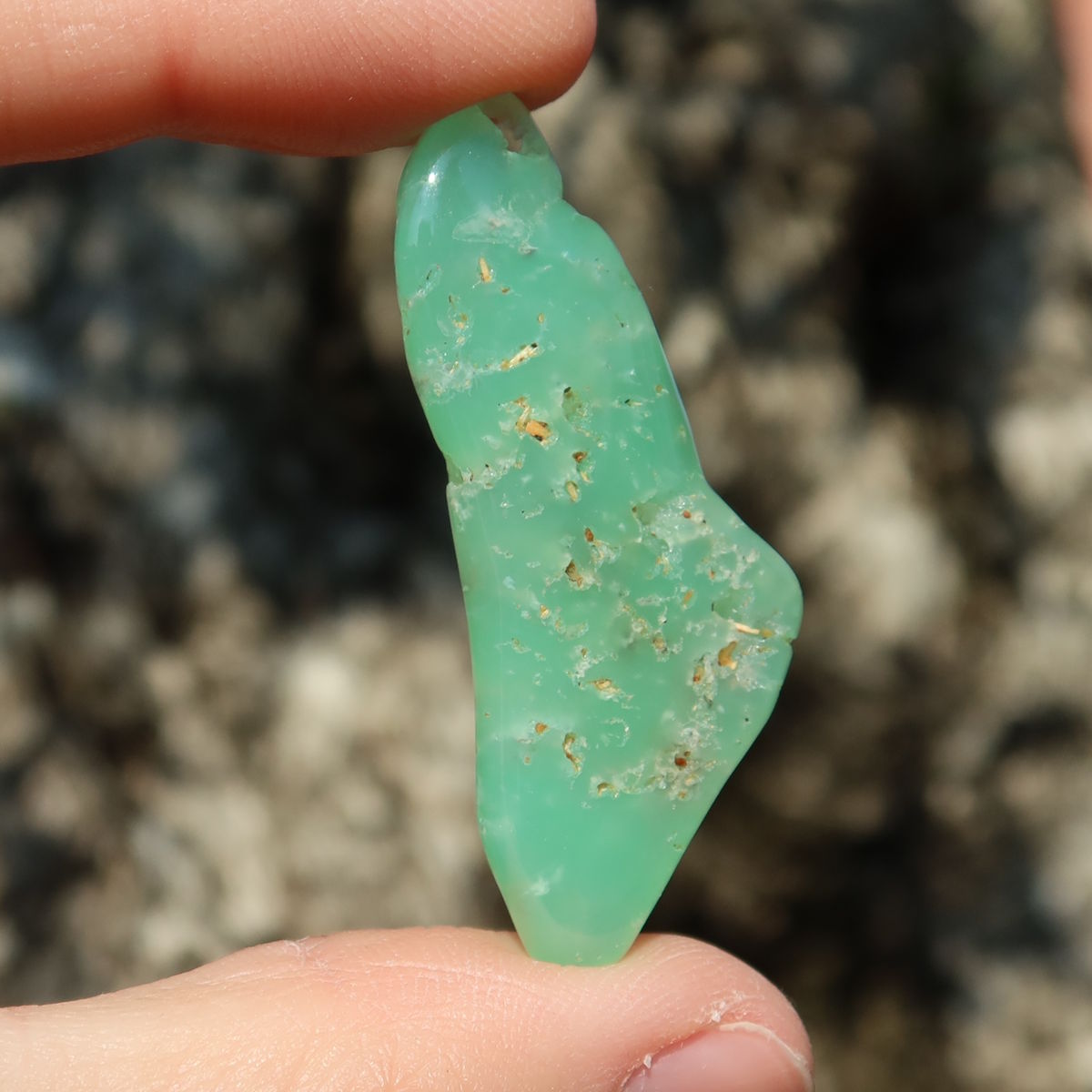 Chrysopras Handschmeichler - Selbstliebe und Vertrauen - Nr. 11 in leuchtendem Grün, ideal für die Hosentasche.