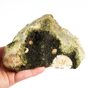 Epidot Kristall mit Prehnit aus Marokko, 12x8x4 cm, ideal für Mineralien Sammler. Perfekt naturbelassen. Mineralien kaufen.