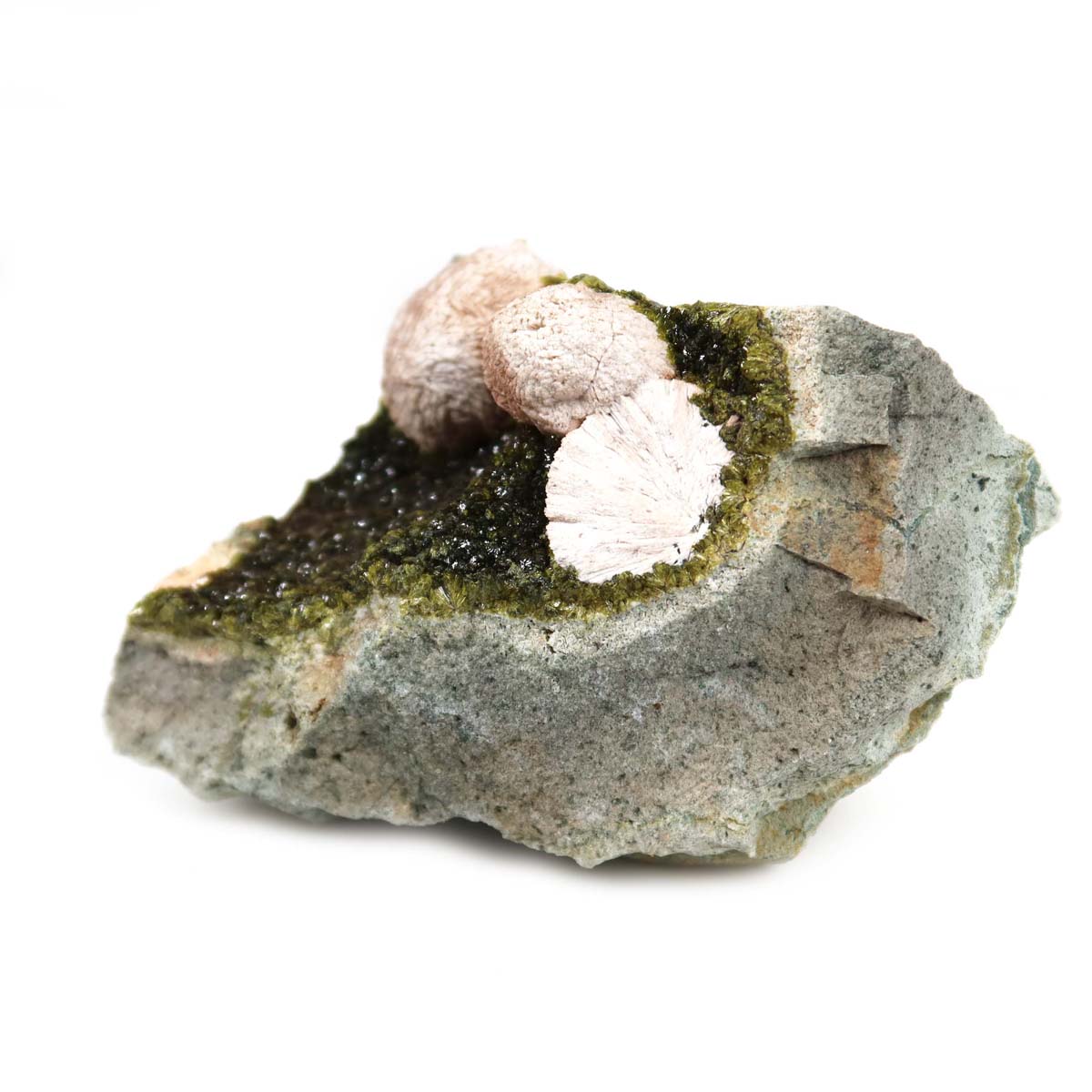 Epidot Kristall mit Prehnit, aus Marokko, 9x6x4 cm, für Mineralien Sammler. Ideal für Selbstliebe & Erholung. Mineralien kaufen.