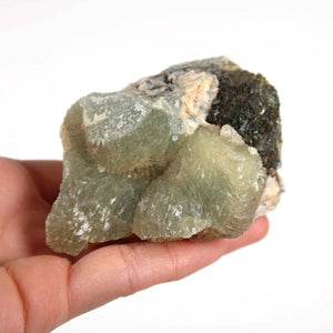 Natural Epidot crystal with Prehnit from Morocco, size 8x7x4 cm, ideal for collectors and promoting self-love and recovery.