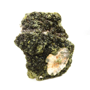 Epidot Kristall Stufe mit Prehnit aus Marokko, Mineralien Sammlerobjekt Nr. 31 zur Förderung von Selbstliebe und Erholung.