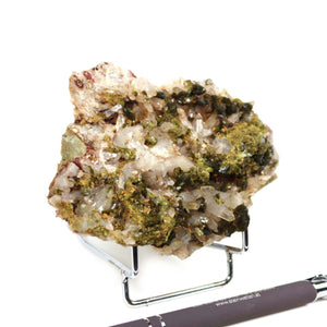 Epidot Quarz Kristall mit Bergkristall Spitzen, natürlich und ungeschliffen, 12x9x4 cm Sammlerstück, marokkanischer Ursprung