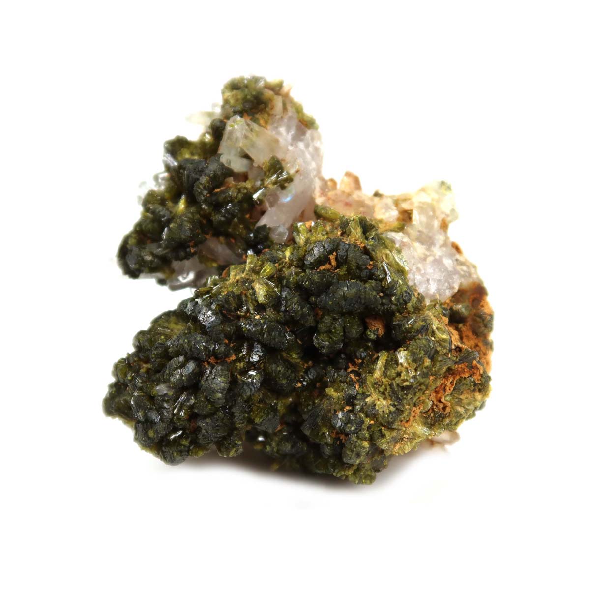 Epidot Quarz Kristall mit Bergkristall Spitzen, perfektes Sammlerstück aus Marokko. Mineralien kaufen und entdecken!