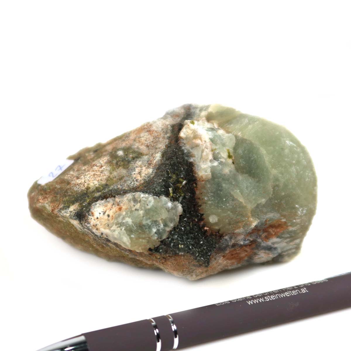 Epidot Kristall mit Prehnit aus Marokko, Rohstück für Sammler, 10x6x4 cm, natürliche Mineralien