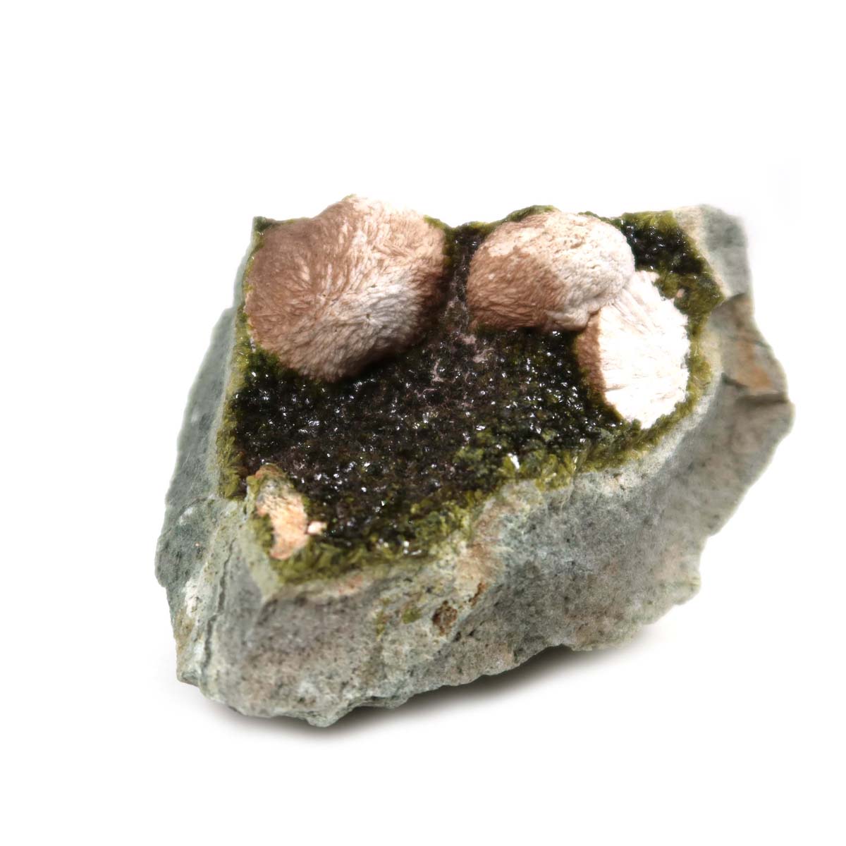 Epidot Kristall mit Prehnit, aus Marokko, 9x6x4 cm, für Mineralien Sammler. Ideal für Selbstliebe & Erholung. Mineralien kaufen.