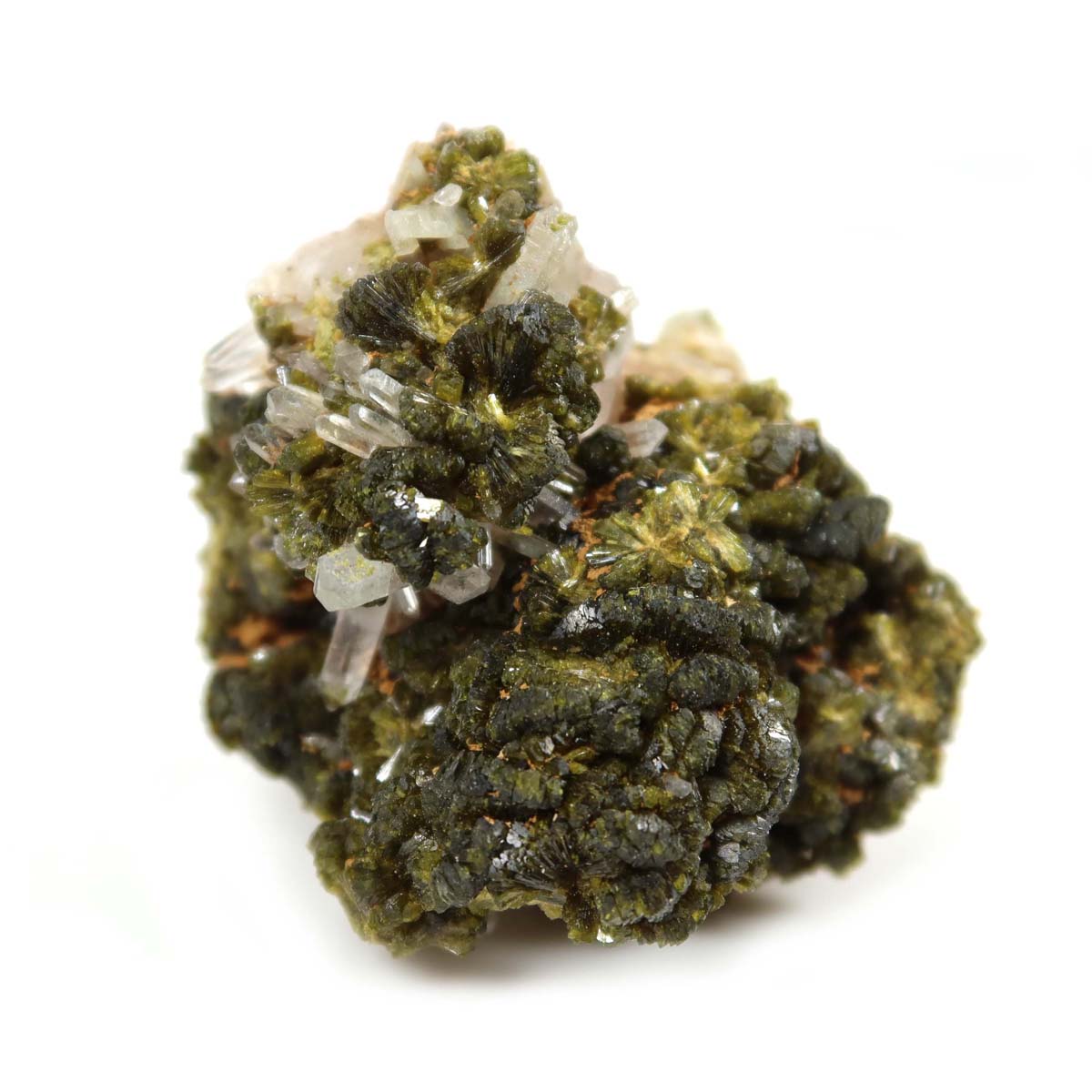 Epidot Quarz Kristall mit Bergkristall Spitzen, perfektes Sammlerstück aus Marokko. Mineralien kaufen und entdecken!