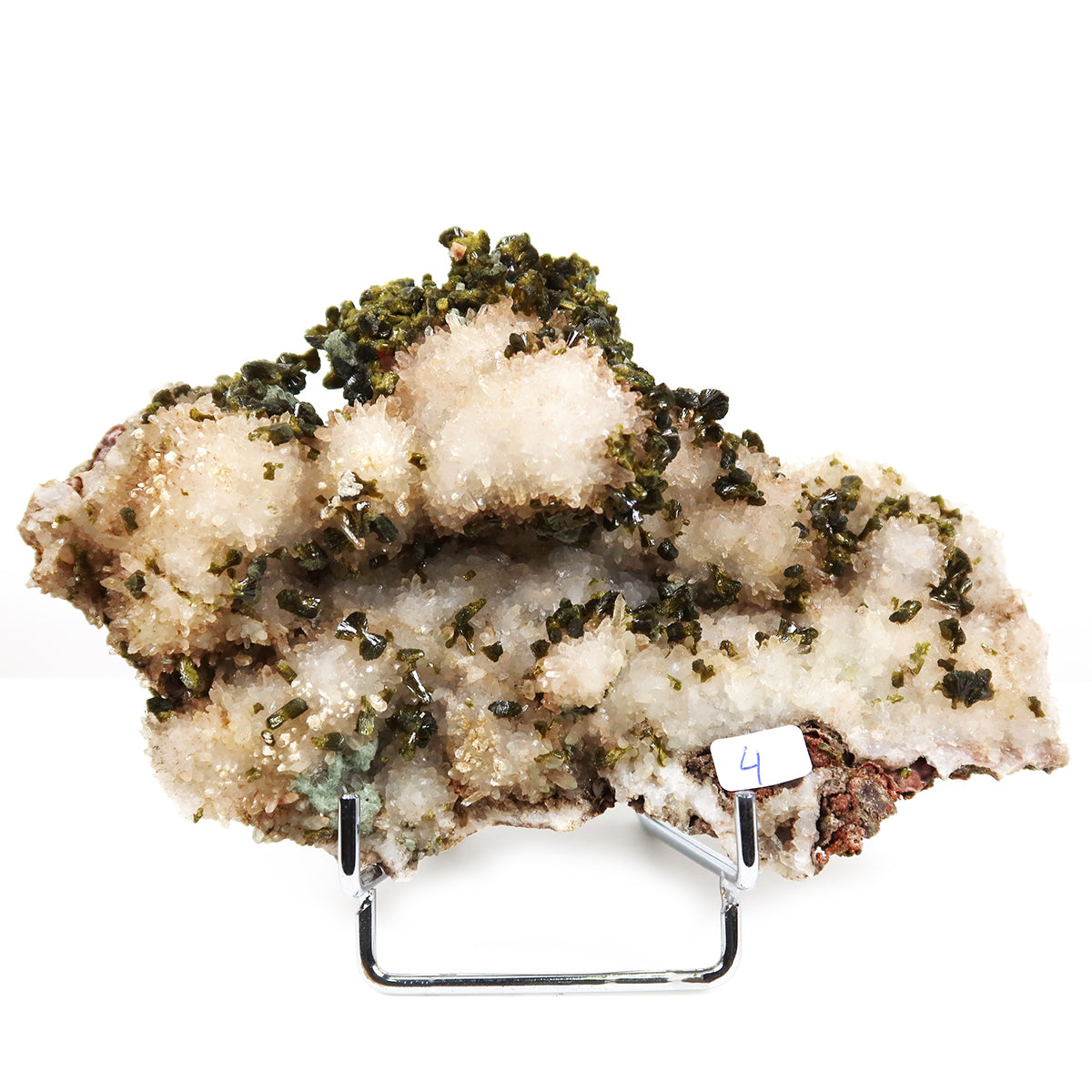 Epidot Quarz Kristall Stufe mit Bergkristall Spitzen, 16x9x4cm, exklusive Mineralien aus Marokko, online shop Steinwelten kaufen