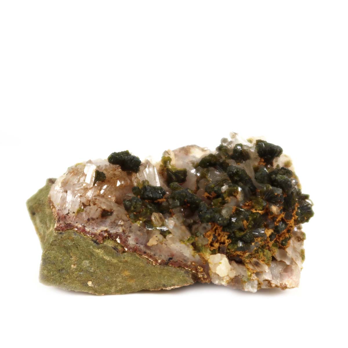 Epidot and quartz crystal cluster, 6x4x3 cm, from Morocco. Natural form perfect for mineral collectors. Buy on Mineralienatlas.