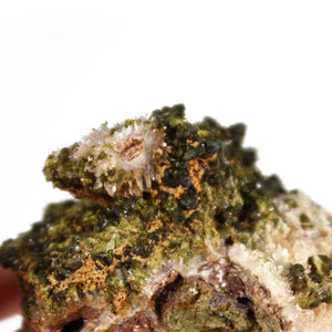 Epidot Quarz Kristall mit Bergkristall Spitzen, naturbelassene Mineralien aus Marokko, perfekte Sammlerstücke, 10x8x6 cm.