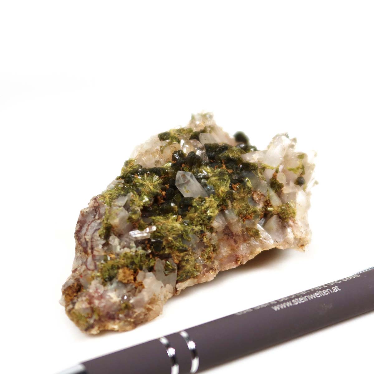 Epidot Quarz Kristall mit Bergkristall Spitzen, 10x4x3 cm, ideal für Mineralien Sammler, naturbelassen aus Marokko.