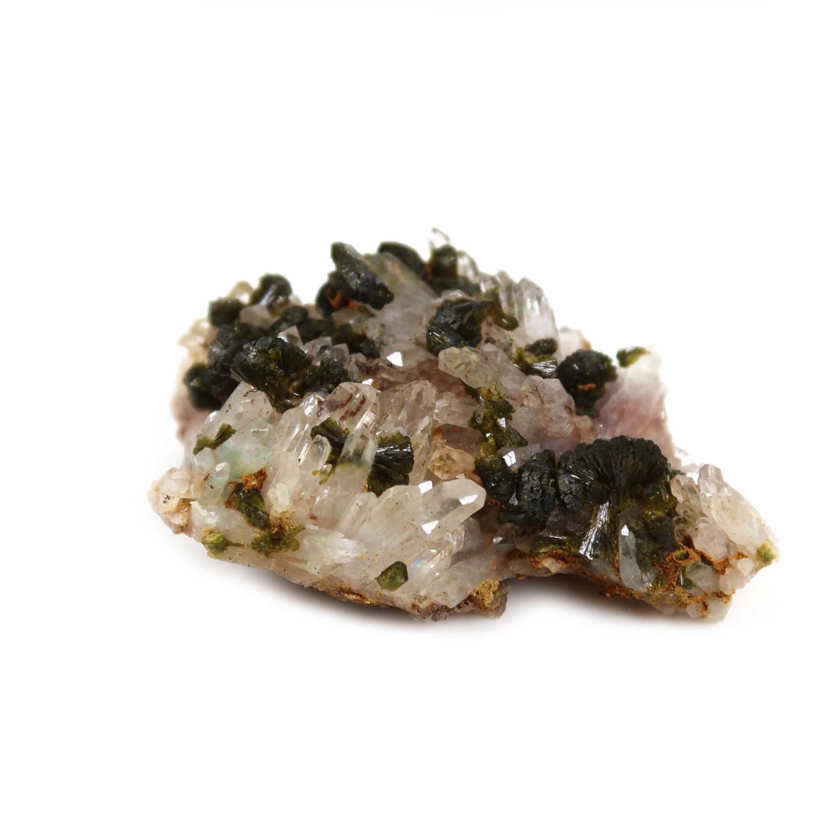 Epidot Quarz Kristall Stufe mit Bergkristall Spitzen, 6x4x3 cm, naturbelassen, ideal für Sammler, aus Marokko, Mineral kaufen.