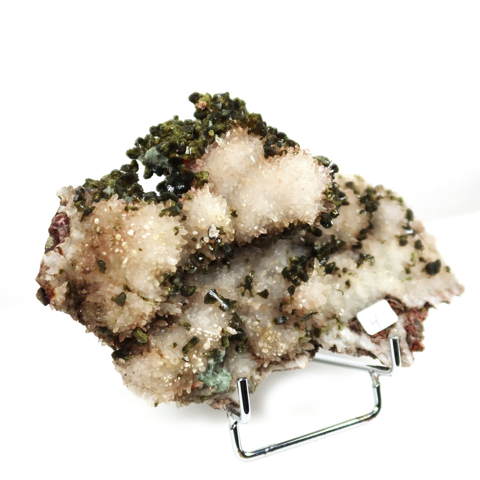 Epidot Quarz Kristall Stufe mit Bergkristall Spitzen, 16x9x4cm, exklusive Mineralien aus Marokko, online shop Steinwelten kaufen