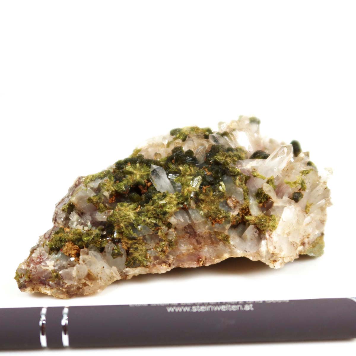 Epidot Quarz Kristall mit Bergkristall Spitzen, 10x4x3 cm, ideal für Mineralien Sammler, naturbelassen aus Marokko.